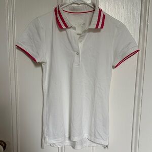 Tory Sport White Pique Polo with Pink Trim
